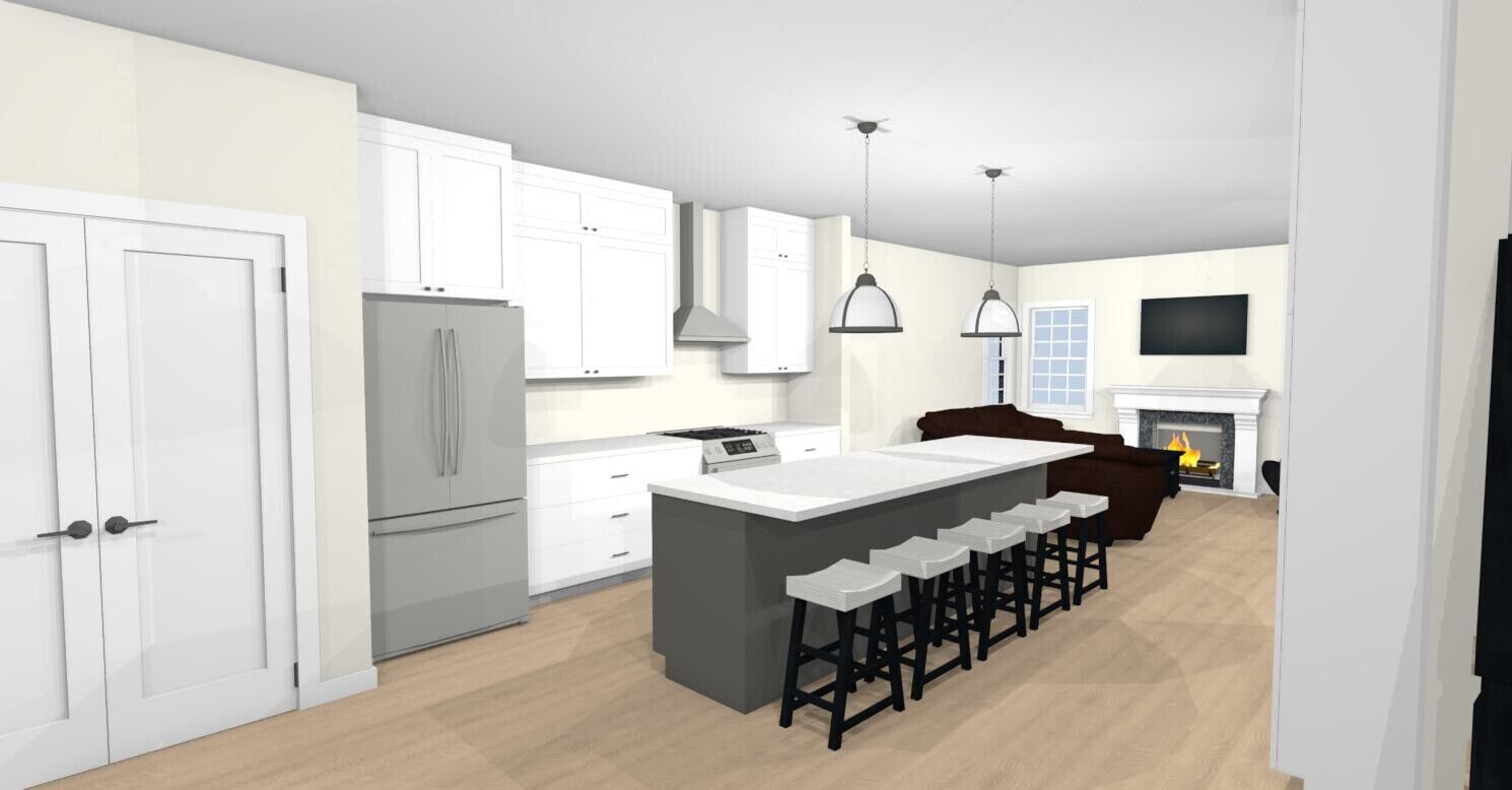 white and charcoal modern kitchen rendering